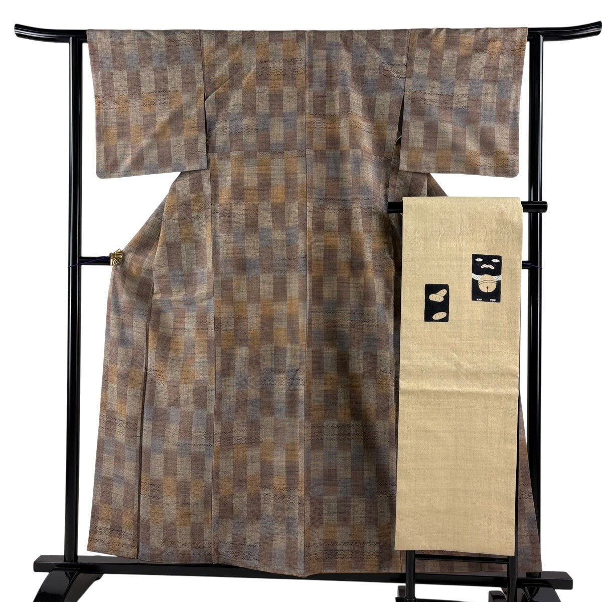 美品】 紬 身丈157cm 裄丈62cm S 袷 名古屋帯セット 鈴乃屋 幾何学