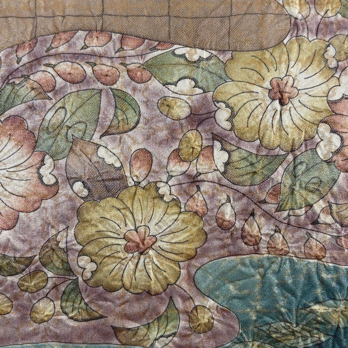美品】 袋帯 名品 辻が花 霞 箔 緑 お太鼓柄 正絹｜中古・古着