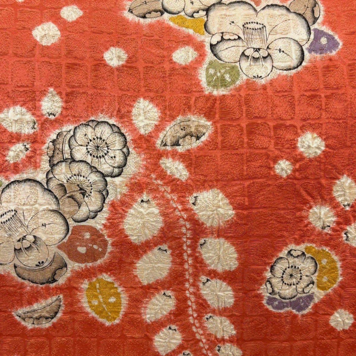 袋帯 名品 辻が花 幾何学模様 金通し サーモンピンク お太鼓柄 正絹