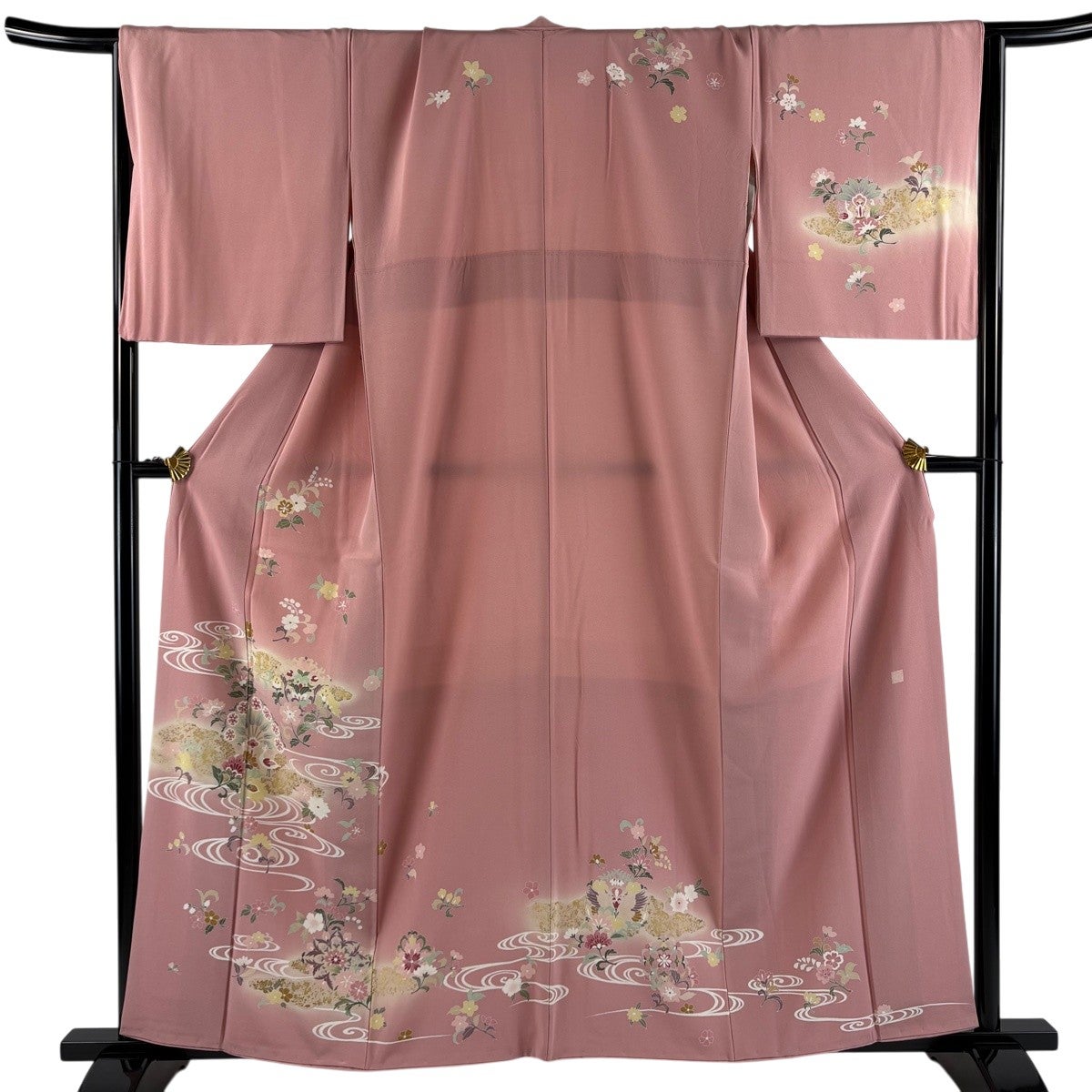 訪問着 身丈157.5cm 裄丈67.5cm L 袷 落款あり 鳥 草花 金彩 ぼかし