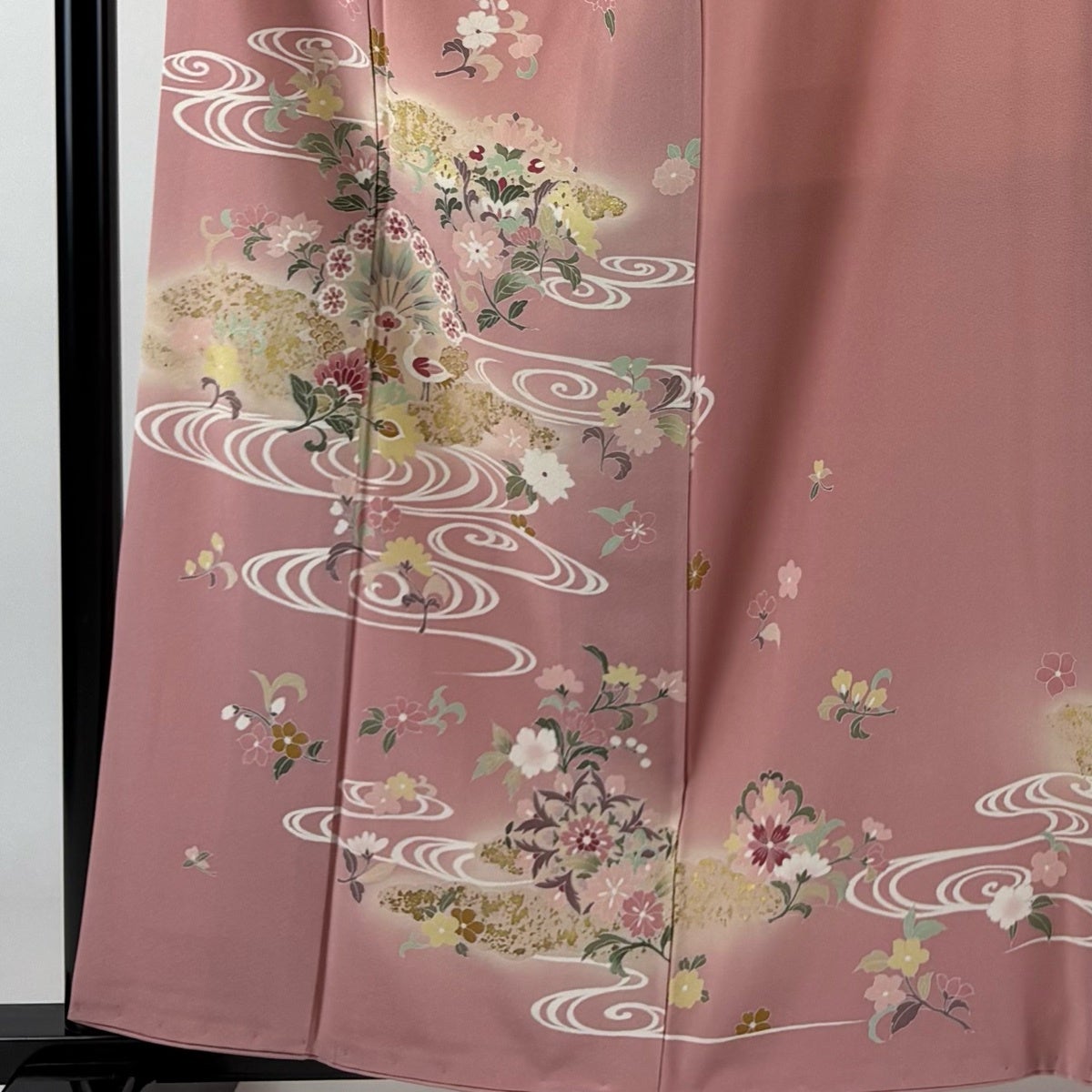 訪問着 身丈157.5cm 裄丈67.5cm L 袷 落款あり 鳥 草花 金彩 ぼかし