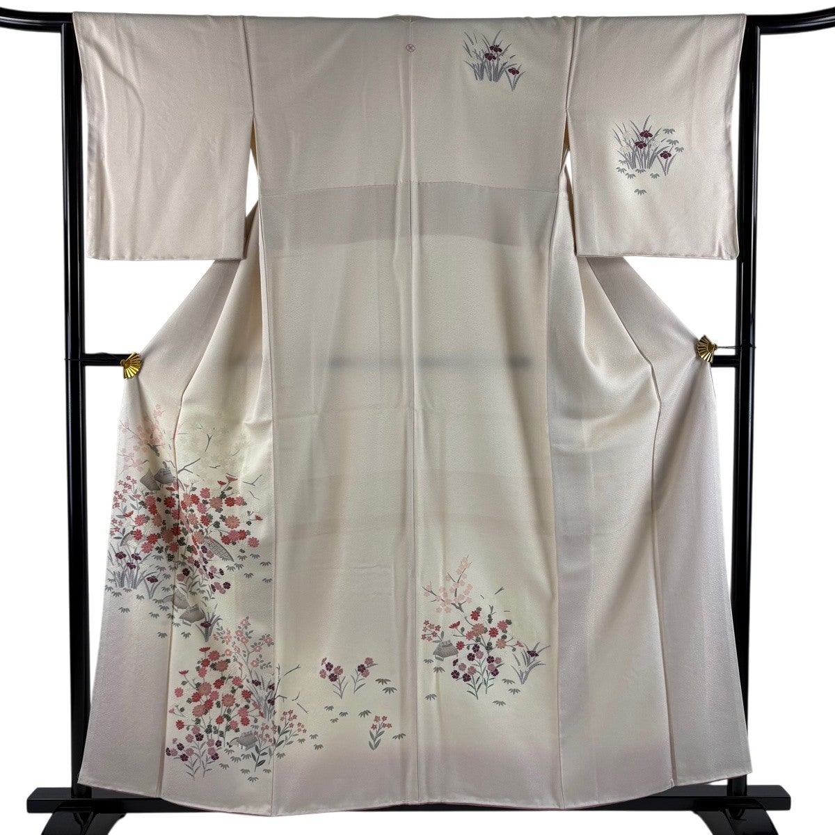 訪問着 身丈161.5cm 裄丈66.5cm M 袷 菊 松竹梅 金糸 金彩 薄ピンク