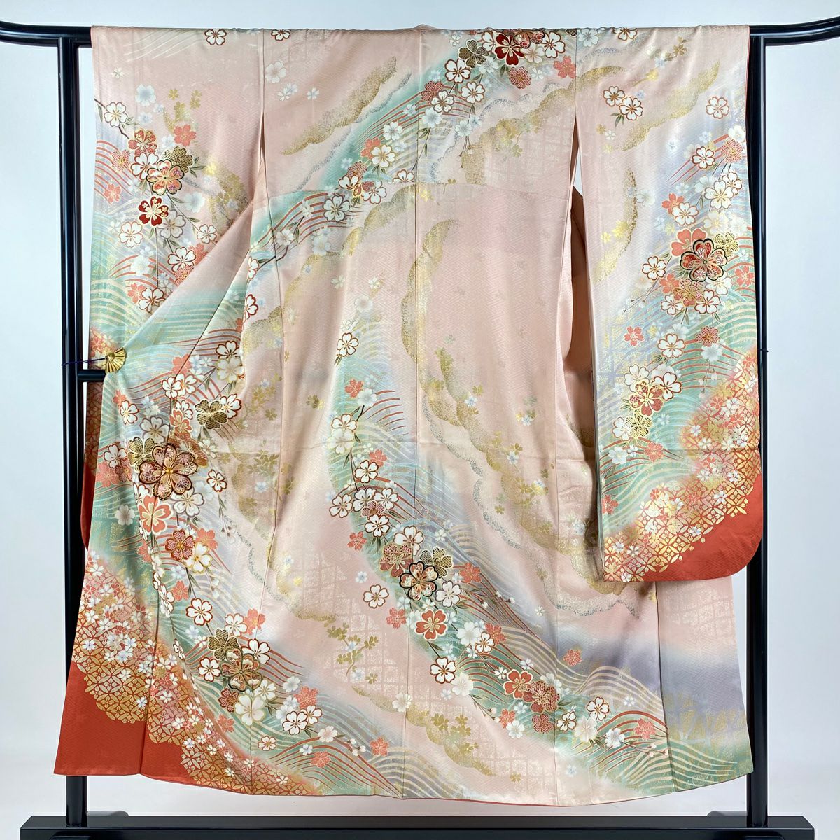 振袖 身丈151cm 裄丈63cm S 袷 谷崎潤一郎之世界 落款あり 桜 波 金糸