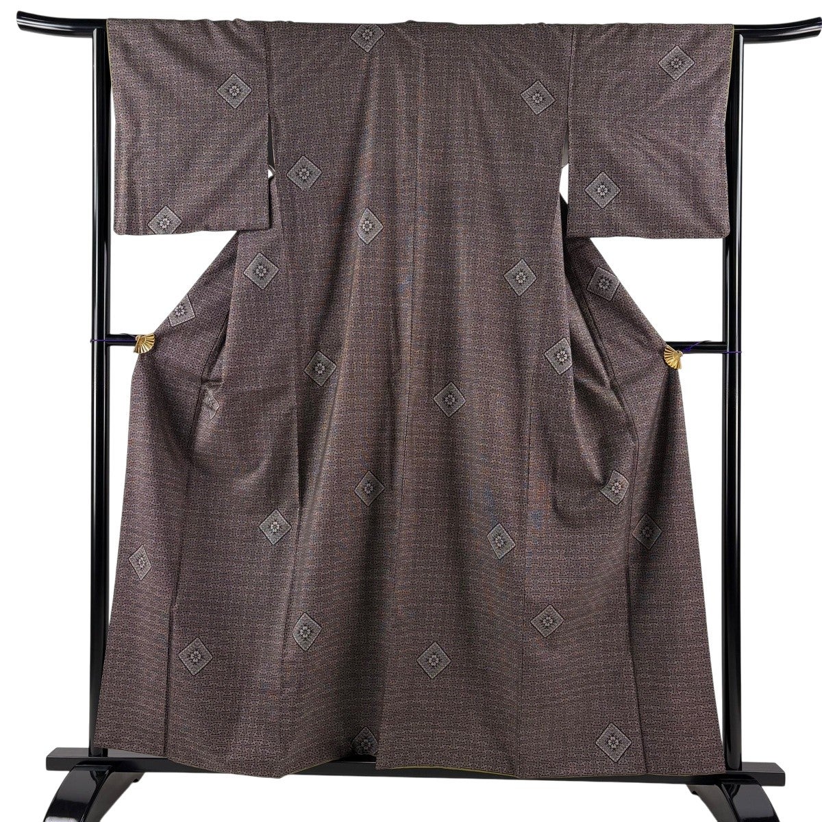 美品】 大島紬 身丈158cm 裄丈65.5cm M 袷 純泥染 証紙あり 菱 紗綾形