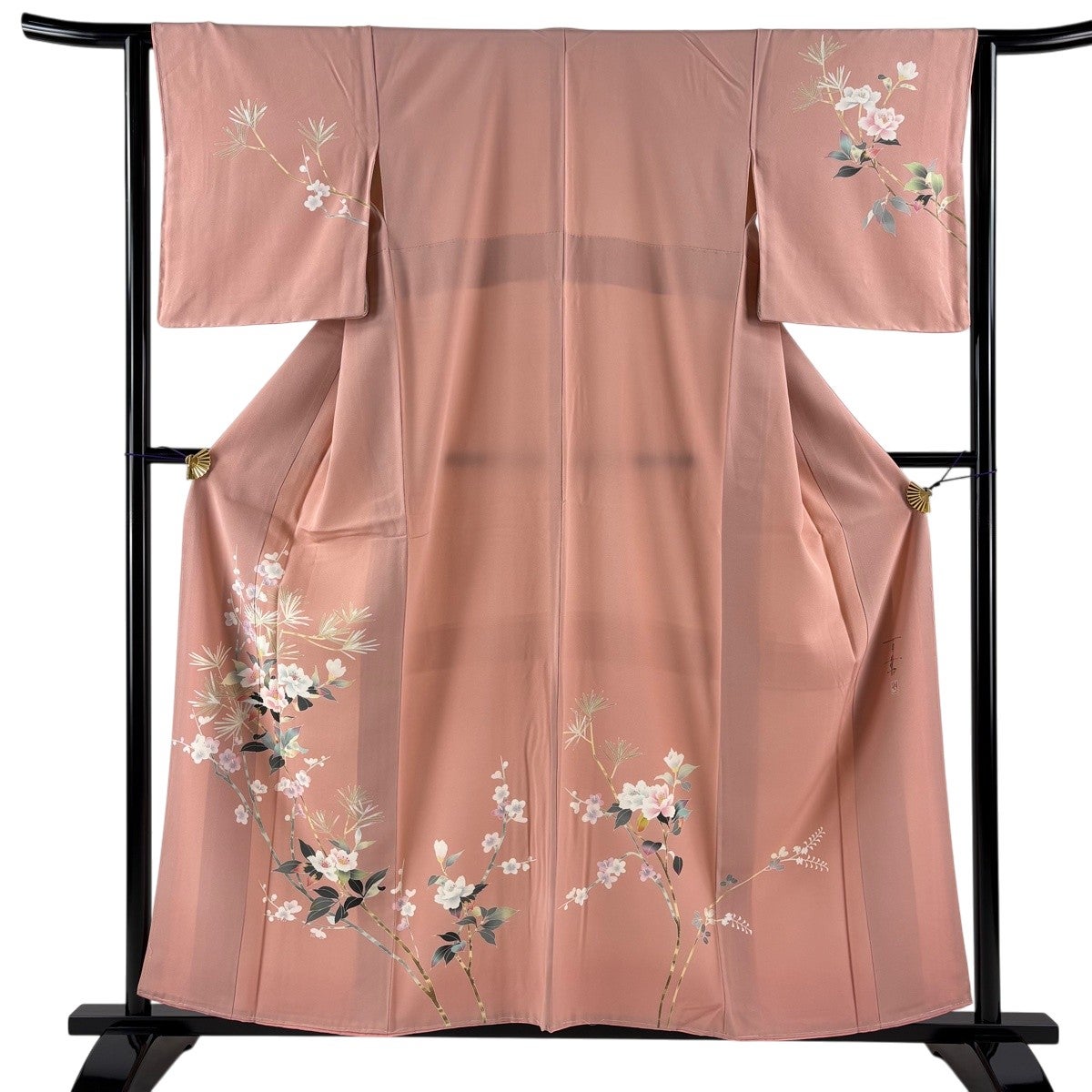 美品】 付下げ 身丈157.5cm 裄丈62.5cm S 袷 百貫石峰 落款あり 枝花