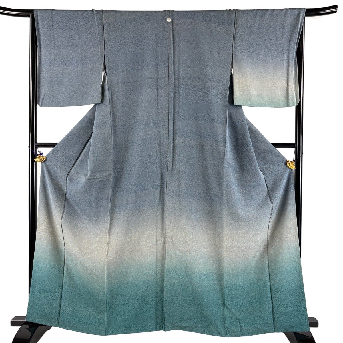 ★専用裄直し★美品 小紋 濃いブルーグレー 身丈160.0cm 袷 お洒落 正絹 付下げ 身丈162cm 裄丈65.5cm M 袷 江戸小紋柄 墨流し ぼかし 青灰色