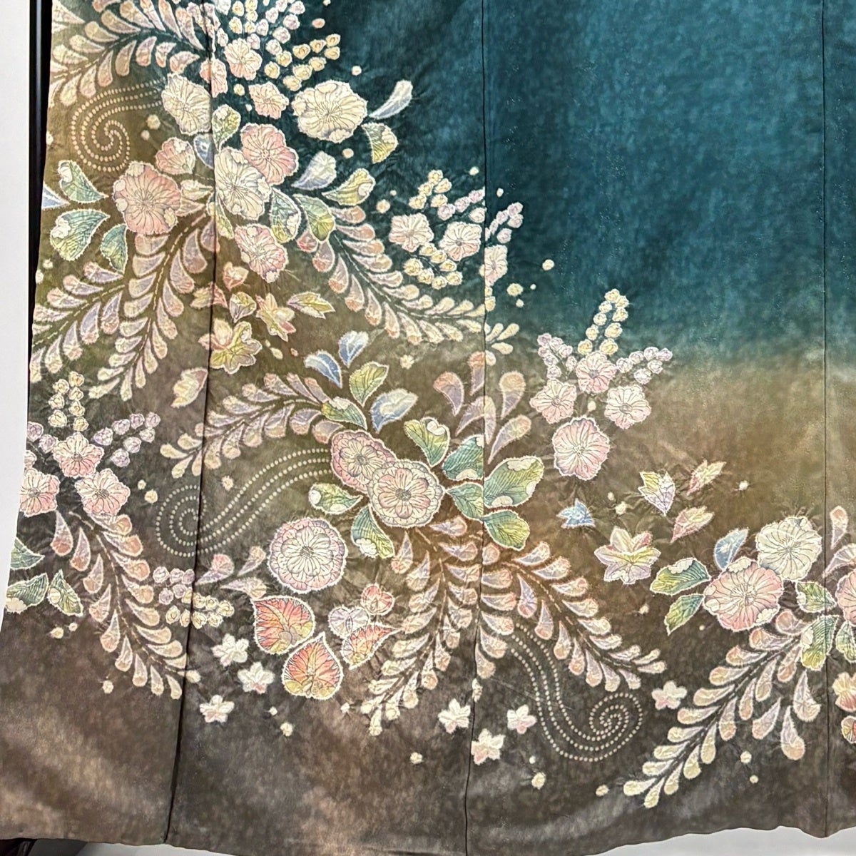 訪問着 身丈165.5cm 裄丈68.5cm L 袷 辻が花 銀通し ぼかし 深緑 正絹