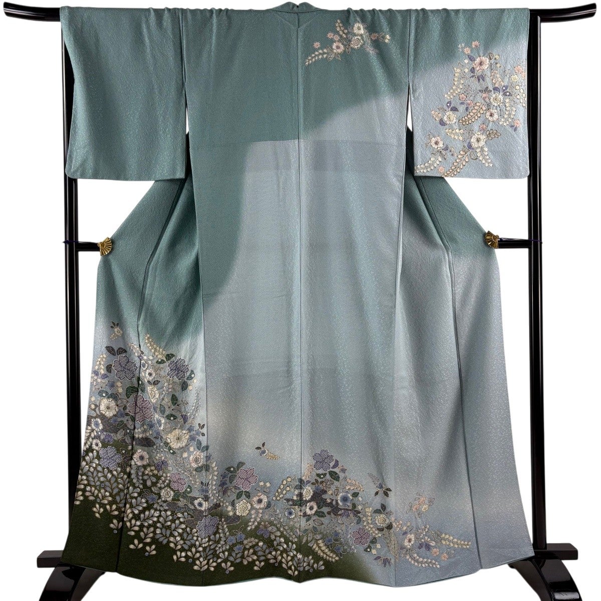 訪問着 身丈163.5cm 裄丈66.5cm M 袷 辻が花 ヱ霞 金彩 染め分け 薄緑