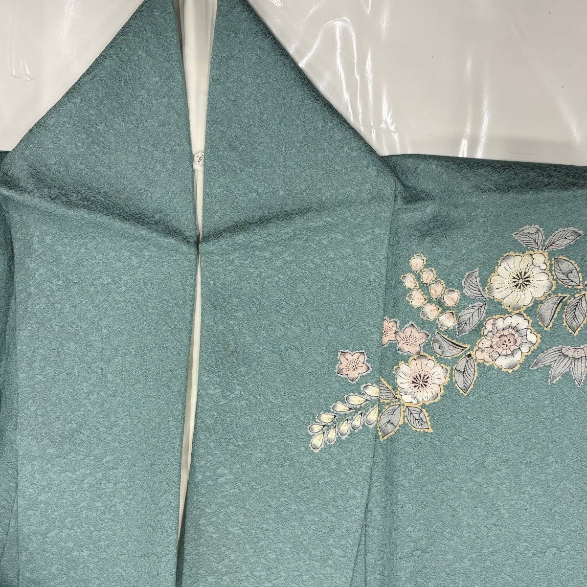 訪問着 身丈163.5cm 裄丈66.5cm M 袷 辻が花 ヱ霞 金彩 染め分け 薄緑