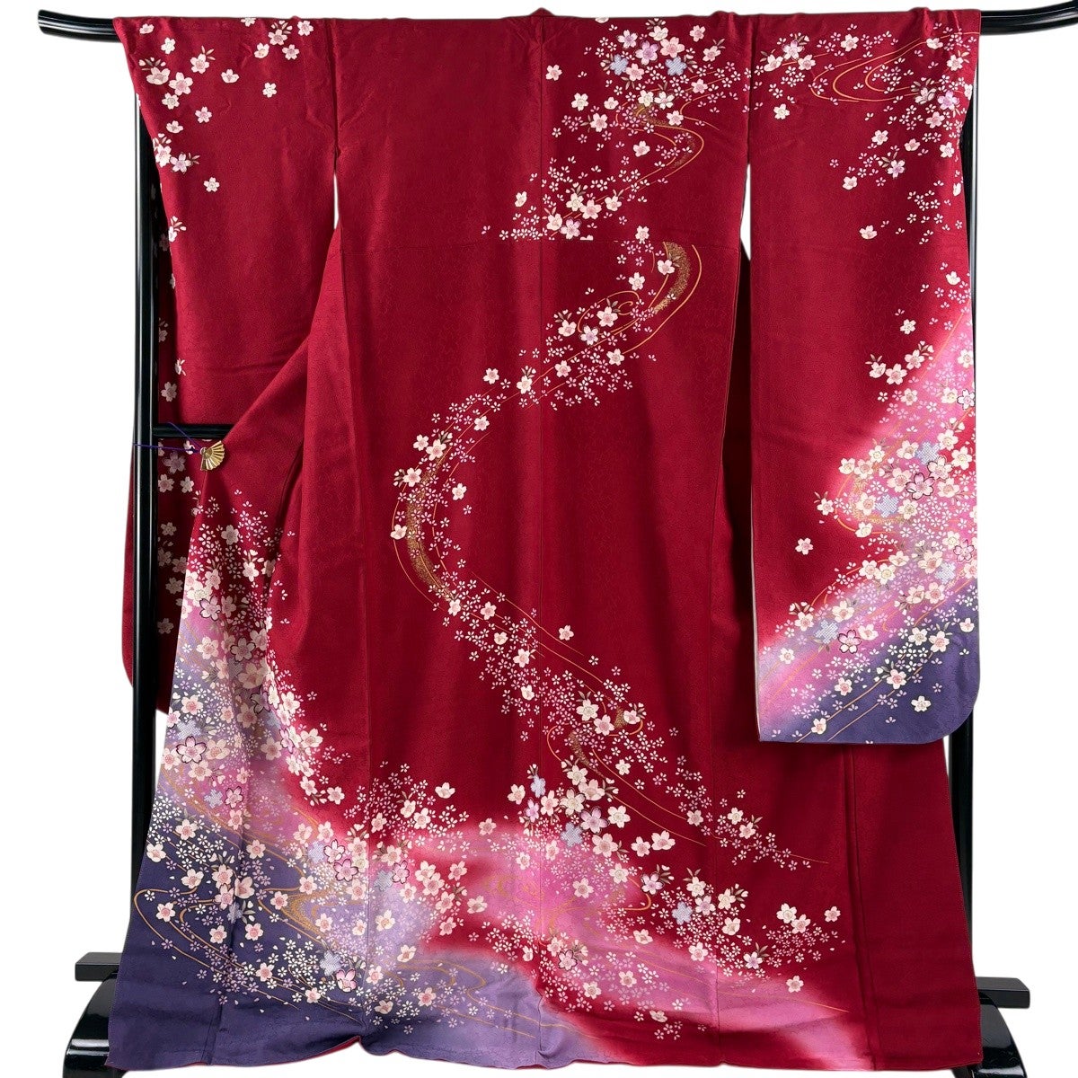 振袖 身丈170cm 裄丈69cm L 袷 桜 流水 金彩 ぼかし 赤 正絹 名品