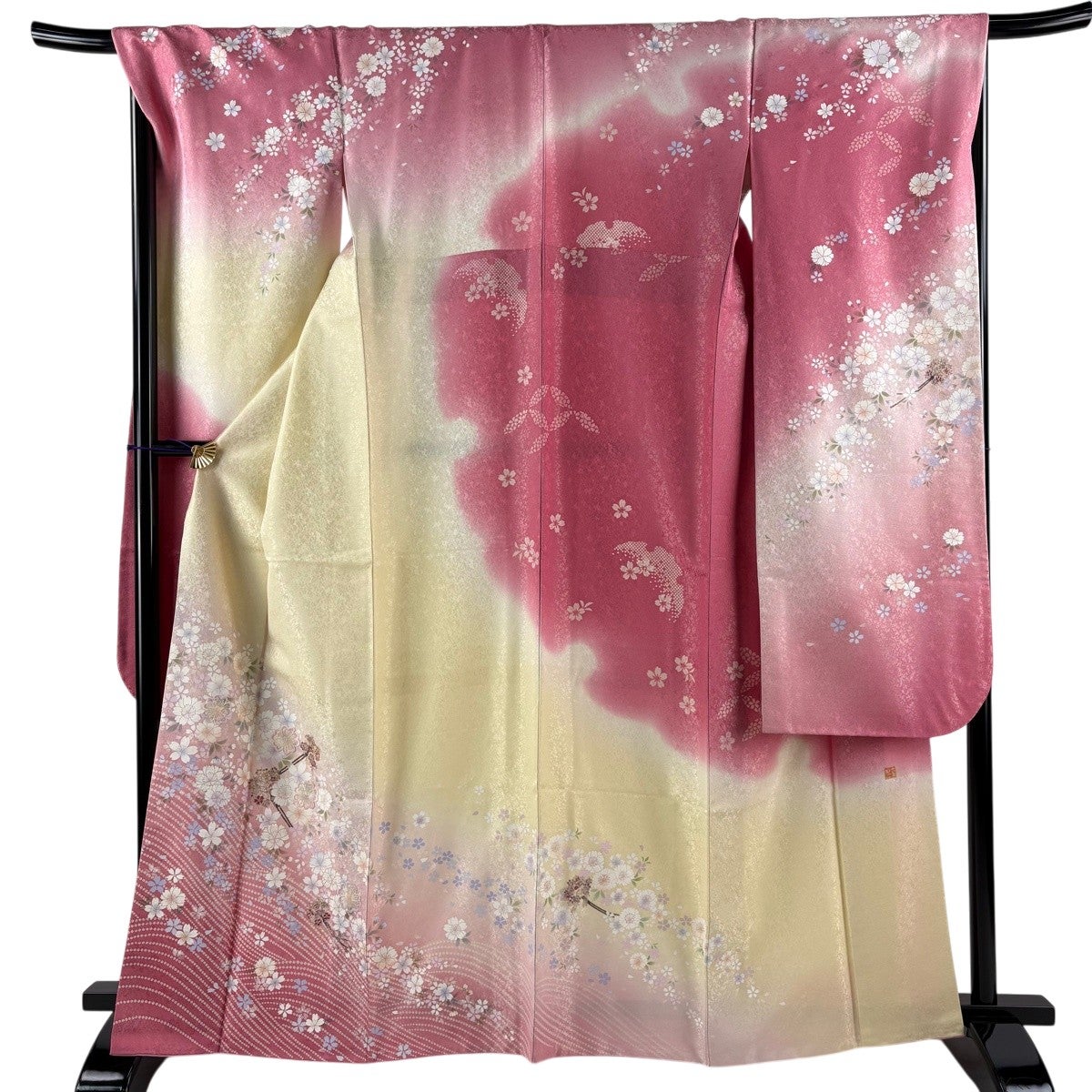 美品】 振袖 身丈164cm 裄丈68cm L 袷 やまと 落款あり 桜 簪 金銀彩