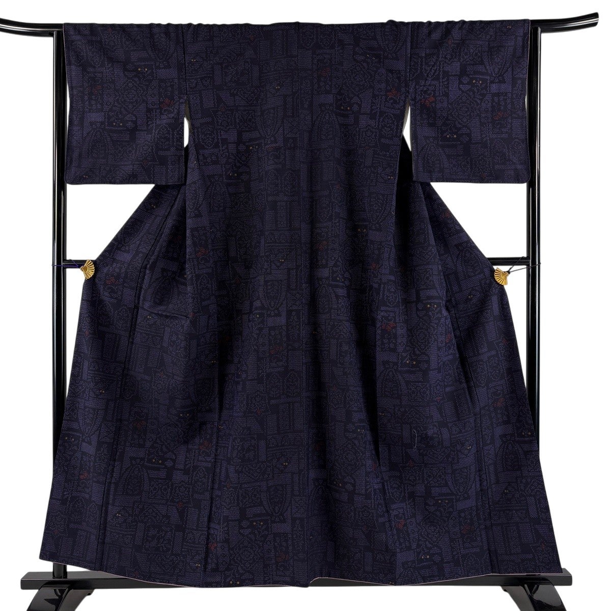 美品】 紬 身丈161cm 裄丈65.5cm M 袷 草花 青紫 正絹 秀品｜中古