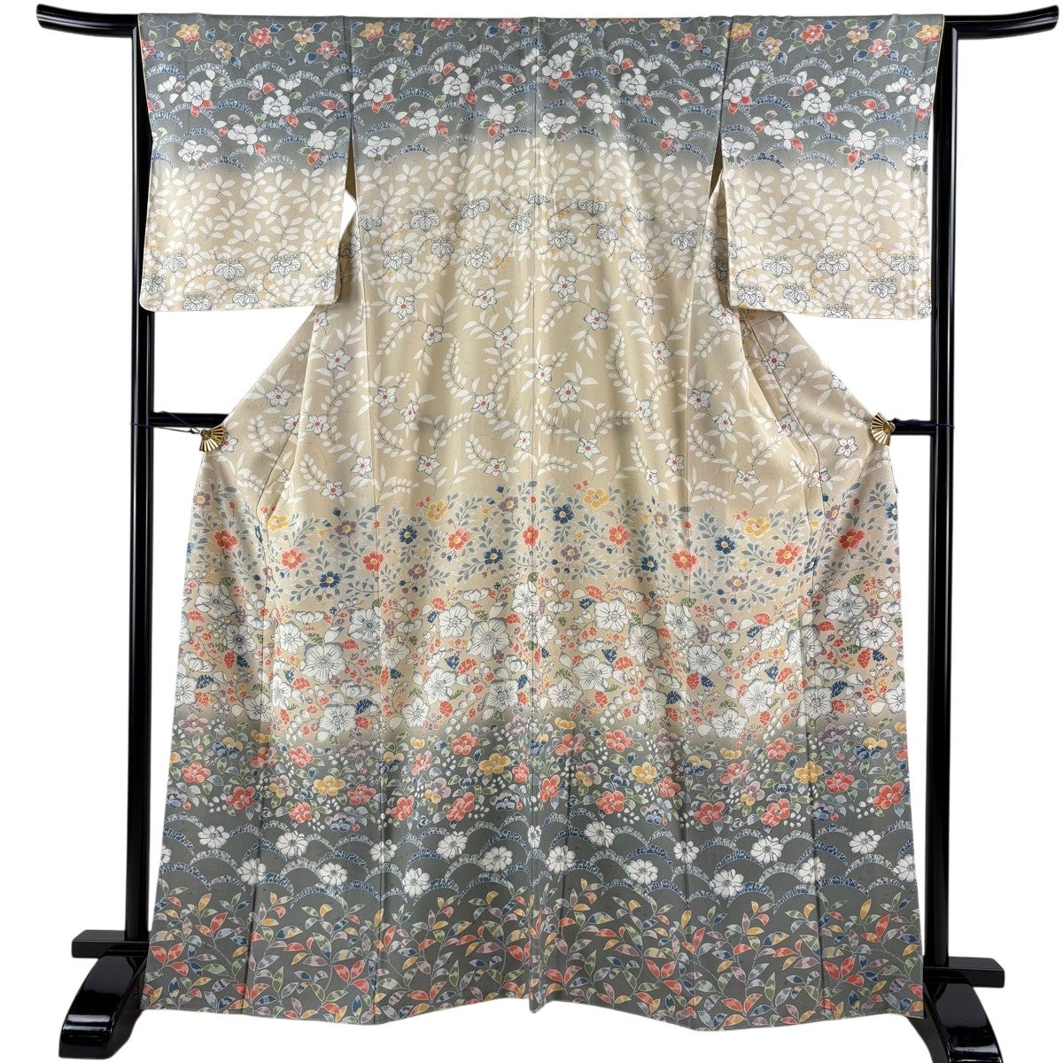 美品】 訪問着 身丈166.5cm 裄丈65.5cm M 袷 辻が花柄 椿 染め分け