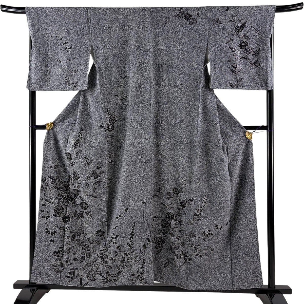 美品】 訪問着 身丈158cm 裄丈69cm L 袷 落款あり 女郎花 幾何学 黒