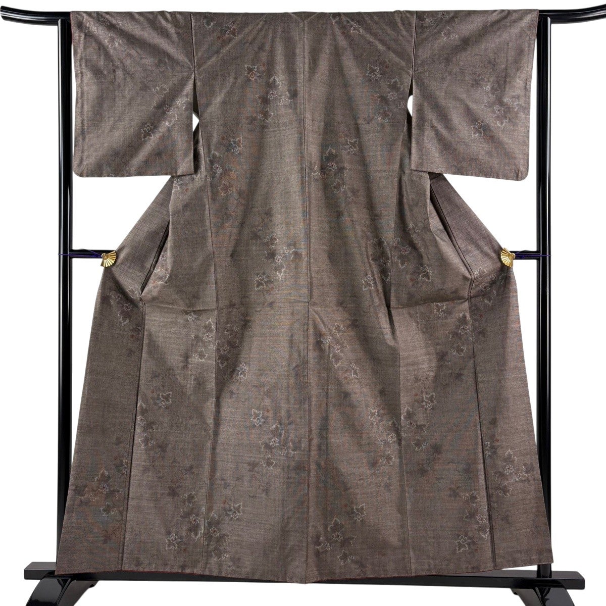 美品】 紬 身丈161cm 裄丈70cm L 単衣 幾何学 花織 茶色 正絹 逸品