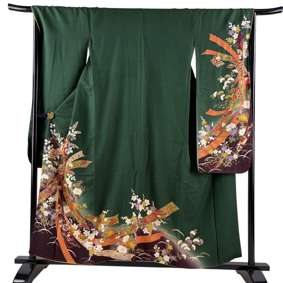 緑 花々 藤 菊 八重桜 振袖 身丈157 振袖／八重桜秘めて／紺色 | 振袖レンタル·購入や成人式の着付けは