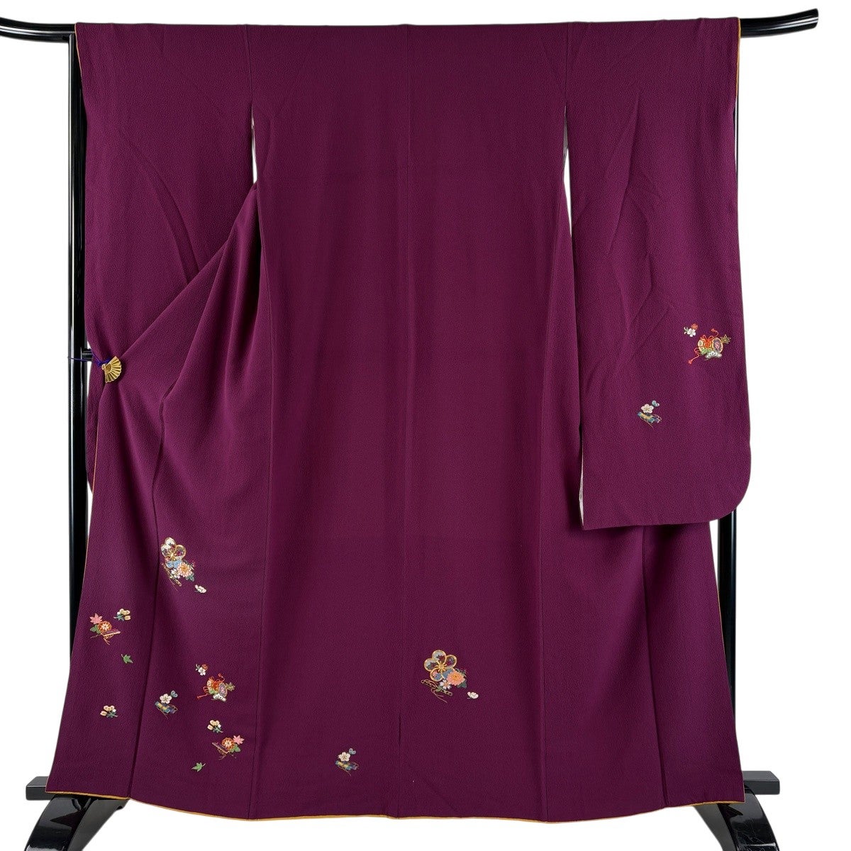 美品】 振袖 身丈168.5cm 裄丈66.5cm M 袷 扇 鶴 金彩 赤 正絹 秀品