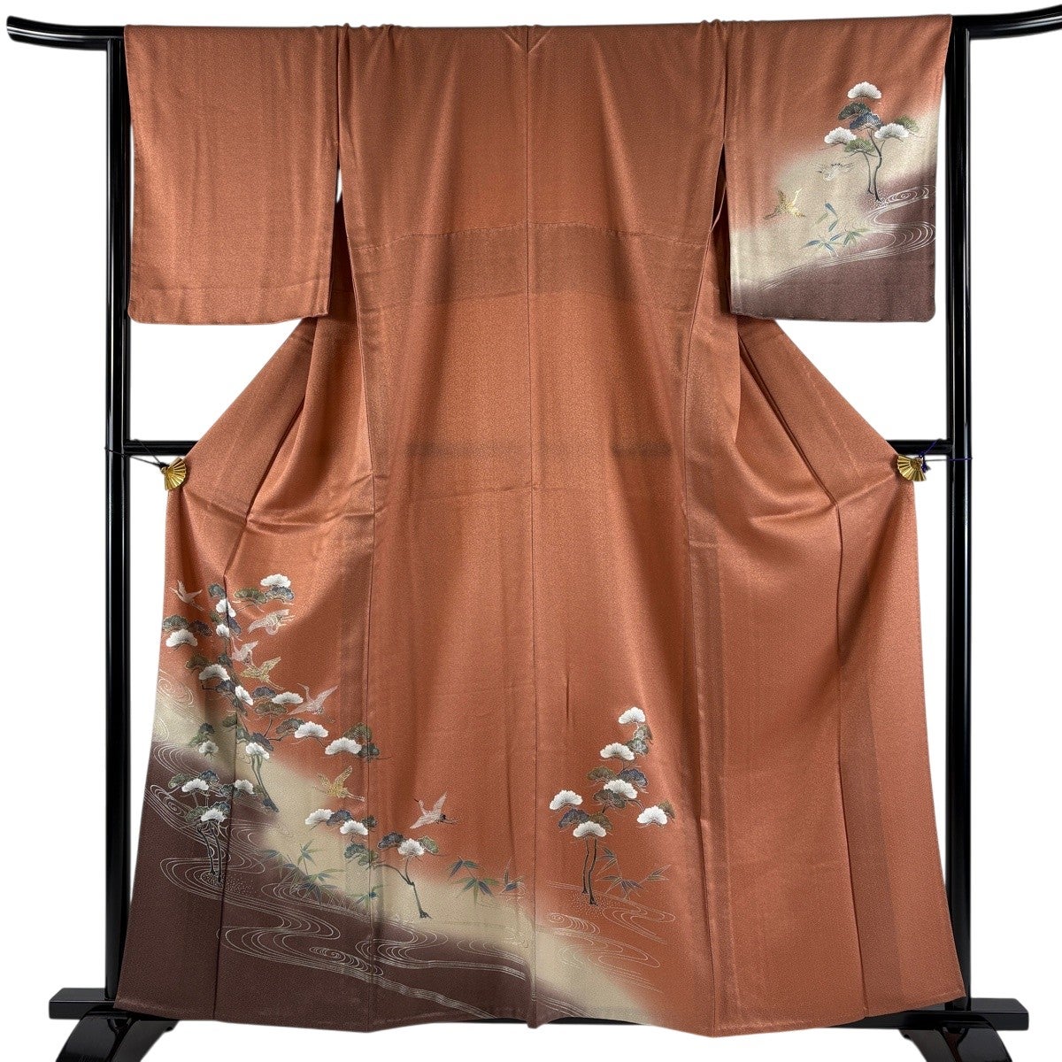 30%OFF 付下げ 身丈159.5cm 裄丈66.5cm M 単衣 松 鶴 金銀彩 ぼかし 赤
