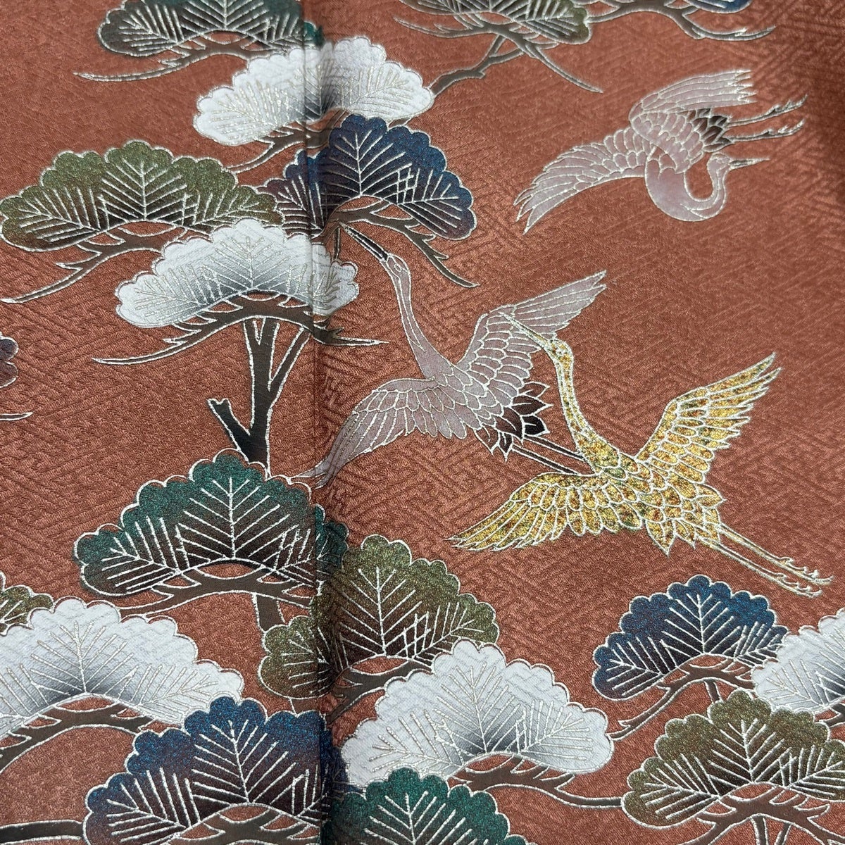 30%OFF 付下げ 身丈159.5cm 裄丈66.5cm M 単衣 松 鶴 金銀彩 ぼかし 赤