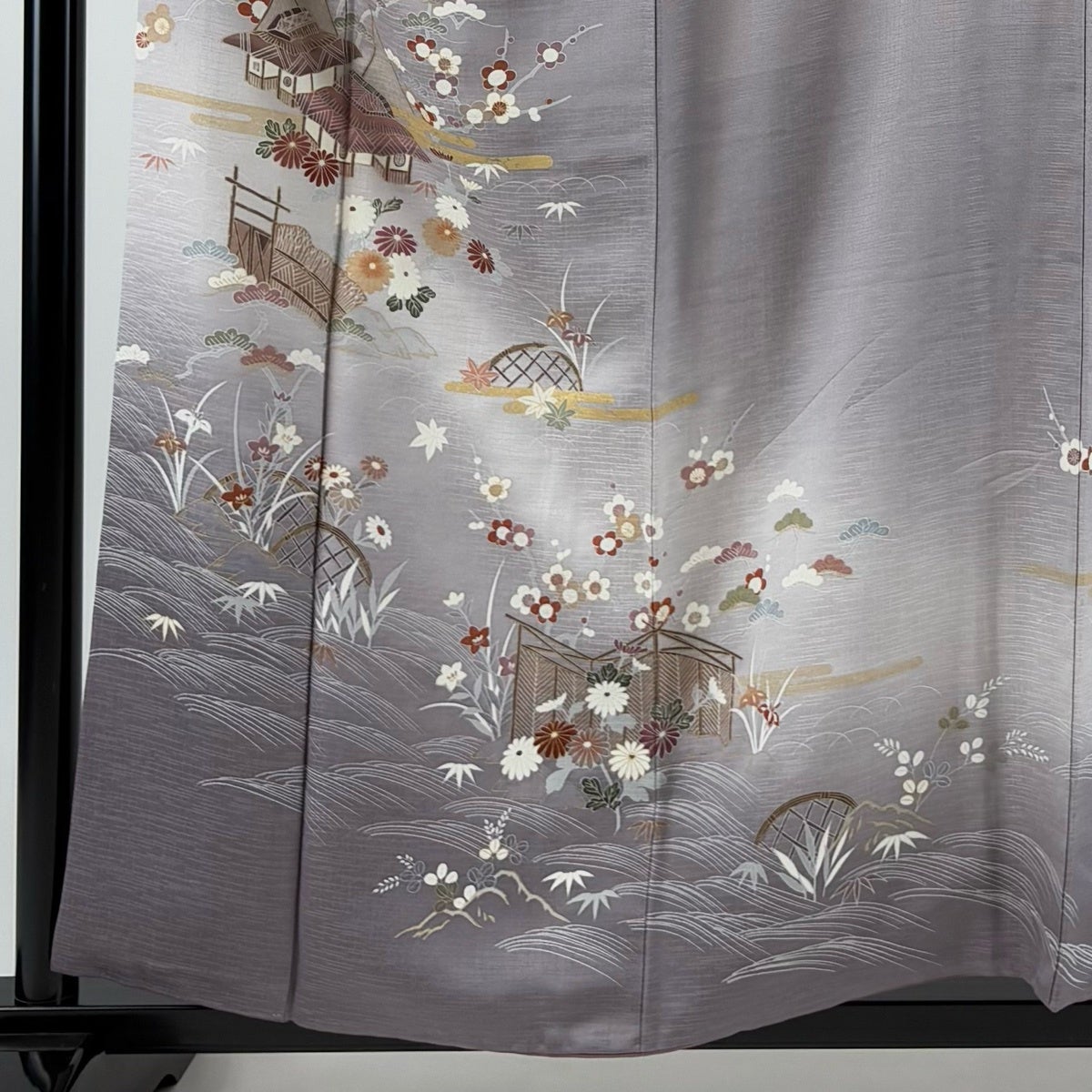 訪問着 身丈157.5cm 裄丈63cm S 袷 松竹梅 金彩 ぼかし 灰紫 正絹 秀品