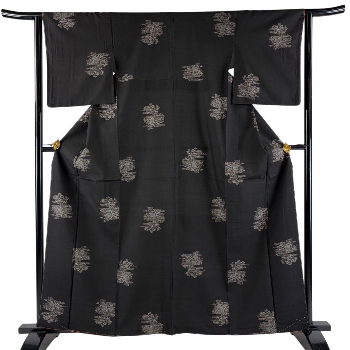 美品】 紬 身丈167cm 裄丈65cm M 袷 麻の葉 焦茶色 正絹 優品｜中古 