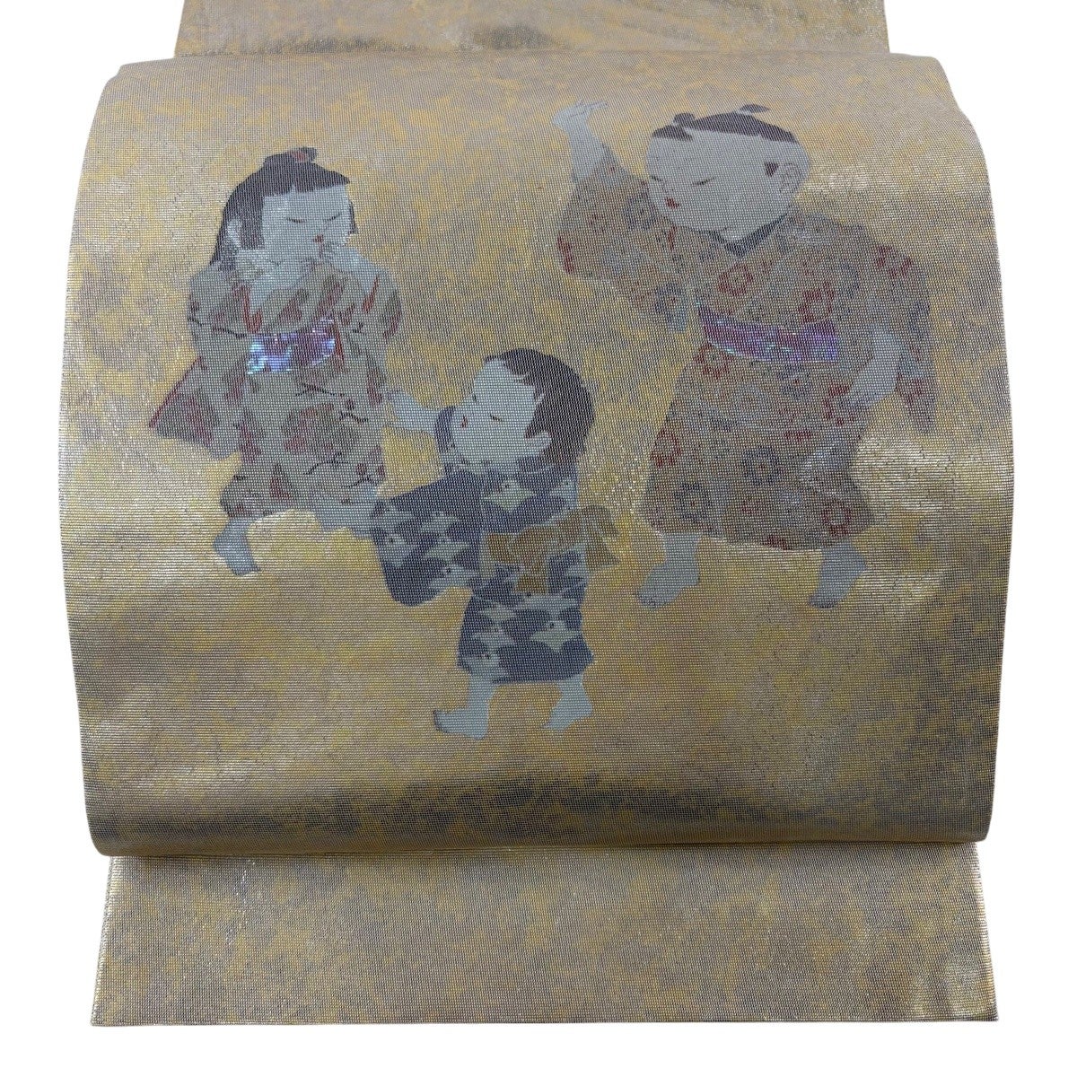 袋帯 秀品 童 花 螺鈿 箔 金色 お太鼓柄 正絹｜中古・古着・リサイクル