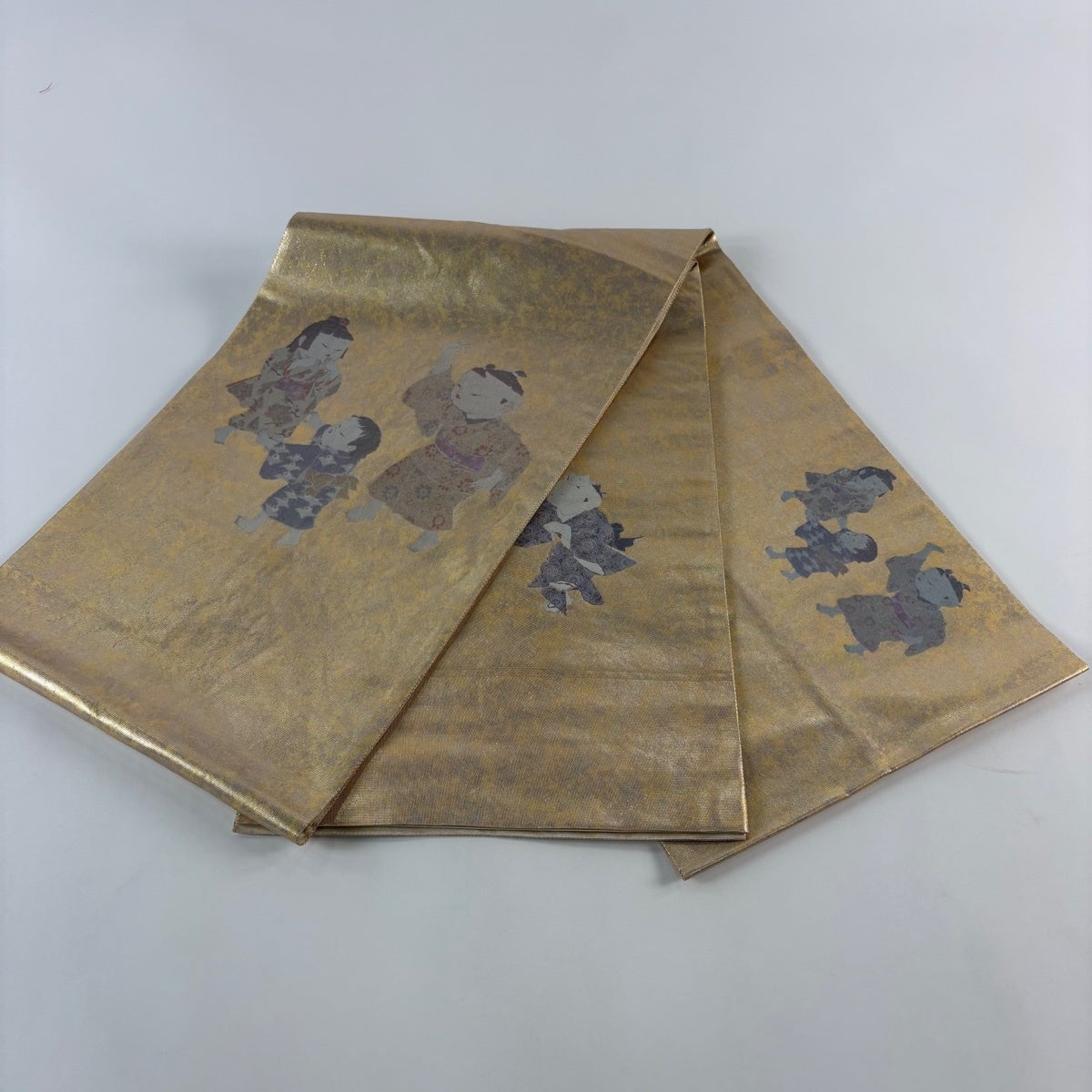 袋帯 秀品 童 花 螺鈿 箔 金色 お太鼓柄 正絹｜中古・古着・リサイクル