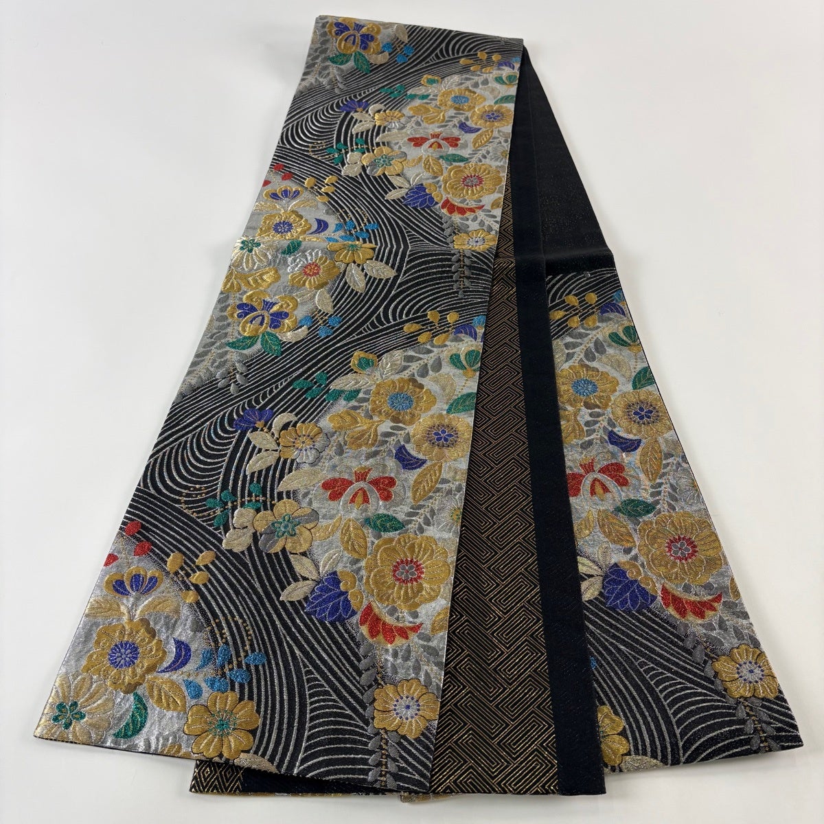 袋帯 秀品 辻が花柄 流水 金銀糸 箔 黒 六通 正絹|中古・古着 袋帯 秀品 辻が花柄 流水 金銀糸 箔 黒 六通 正絹|中古・古着