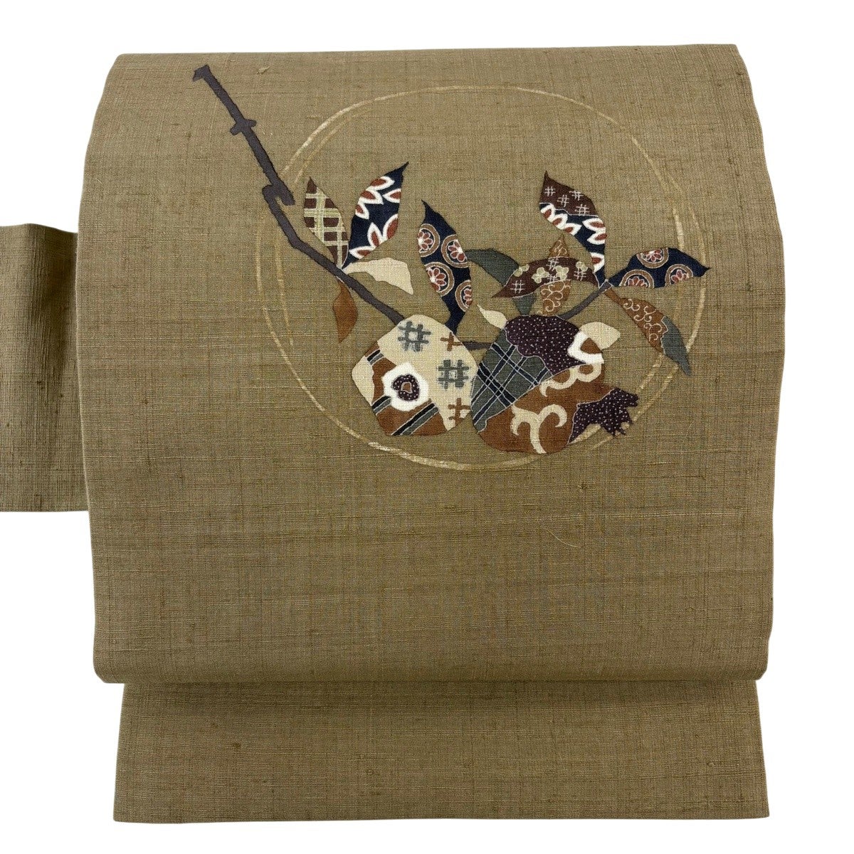 美品】 名古屋帯 秀品 紬地 生り物 柘榴 灰茶 正絹｜中古・古着