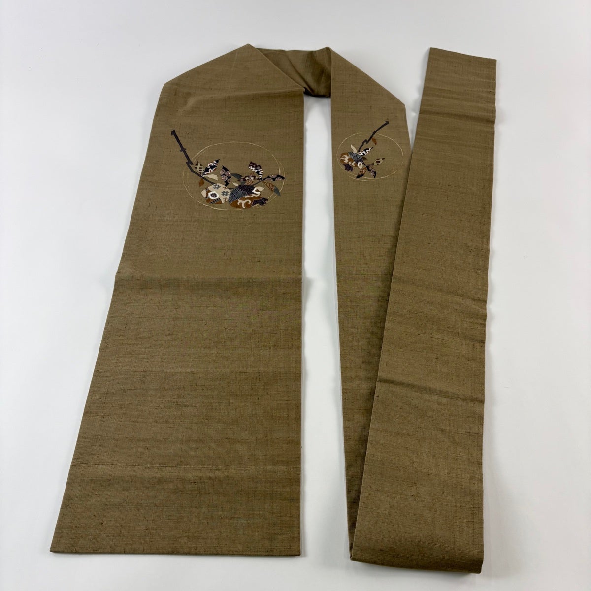 美品】 名古屋帯 秀品 紬地 生り物 柘榴 灰茶 正絹｜中古・古着