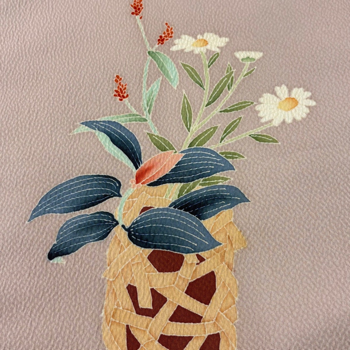 名古屋帯 秀品 落款あり 花籠 ピンクベージュ 正絹｜中古・古着