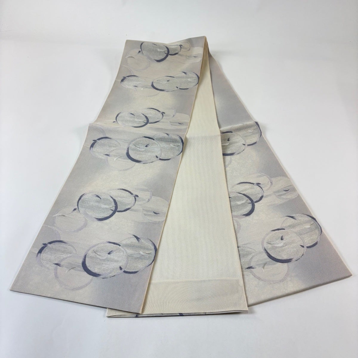 50%OFF 【美品】 袋帯 秀品 夏帯 絽 丸文 幾何学 銀糸 灰紫 六通 正絹