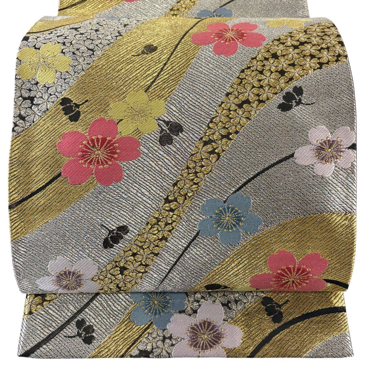 70%OFF 袋帯 秀品 桜 華文 金銀糸 箔 銀色 六通 正絹 K70｜中古・古着