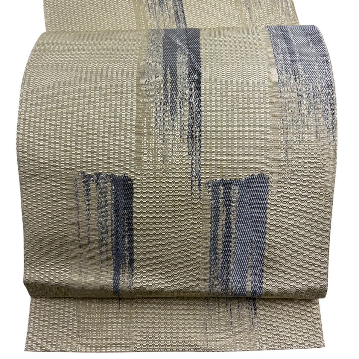 名古屋帯 優品 松葉仕立て 八寸名古屋帯 幾何学模様 ベージュ 正絹
