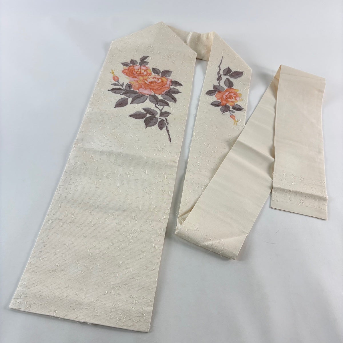 名古屋帯 優品 髭紬地 枝花 クリーム 正絹｜中古・古着・リサイクル