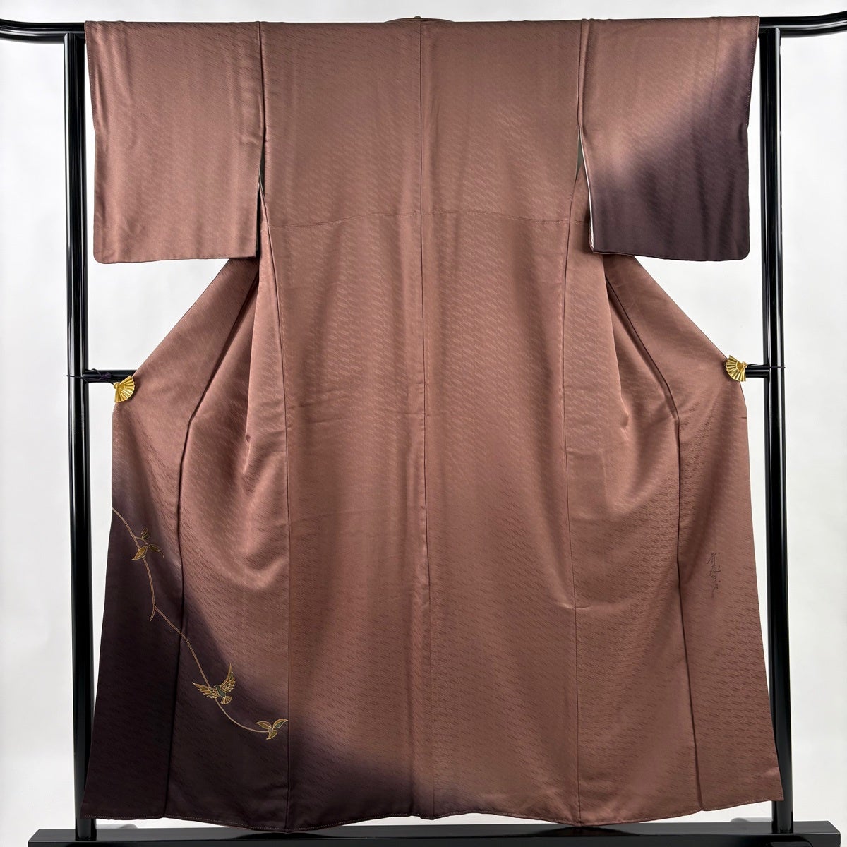美品】 名古屋帯 名品 斉藤三才 落款あり 鳥 草花 金彩 濃紺 正絹