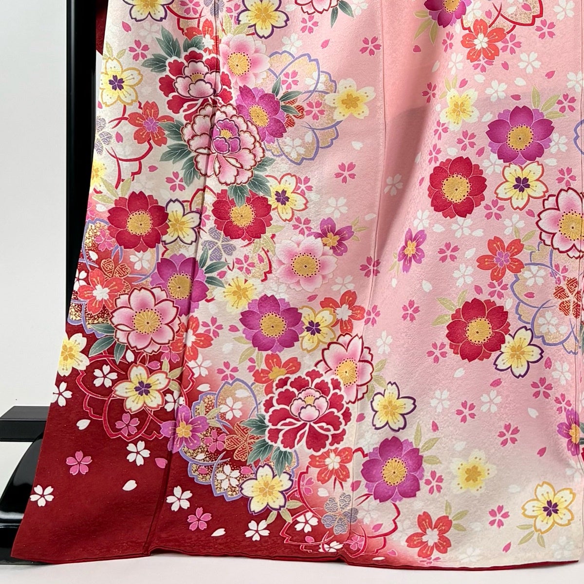 振袖 身丈173cm 裄丈69.5cm L 袷 牡丹 桜 銀通し 金彩 ピンク 正絹