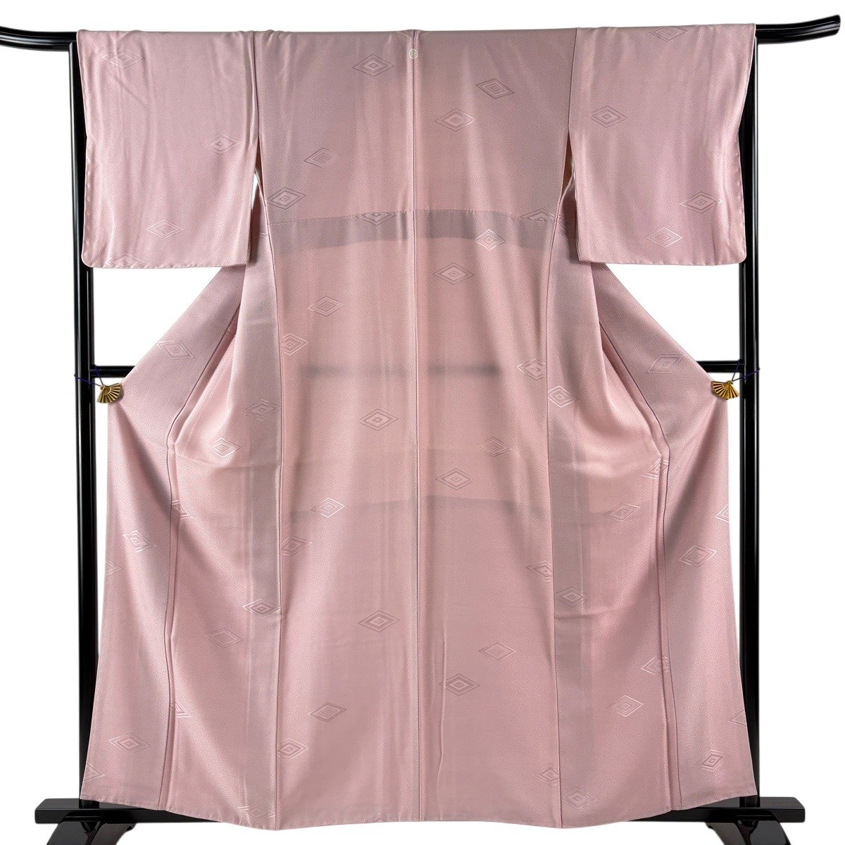 色無地 身丈159.5cm 裄丈65.5cm M 袷 入子菱 ピンク 正絹 優品 一つ紋