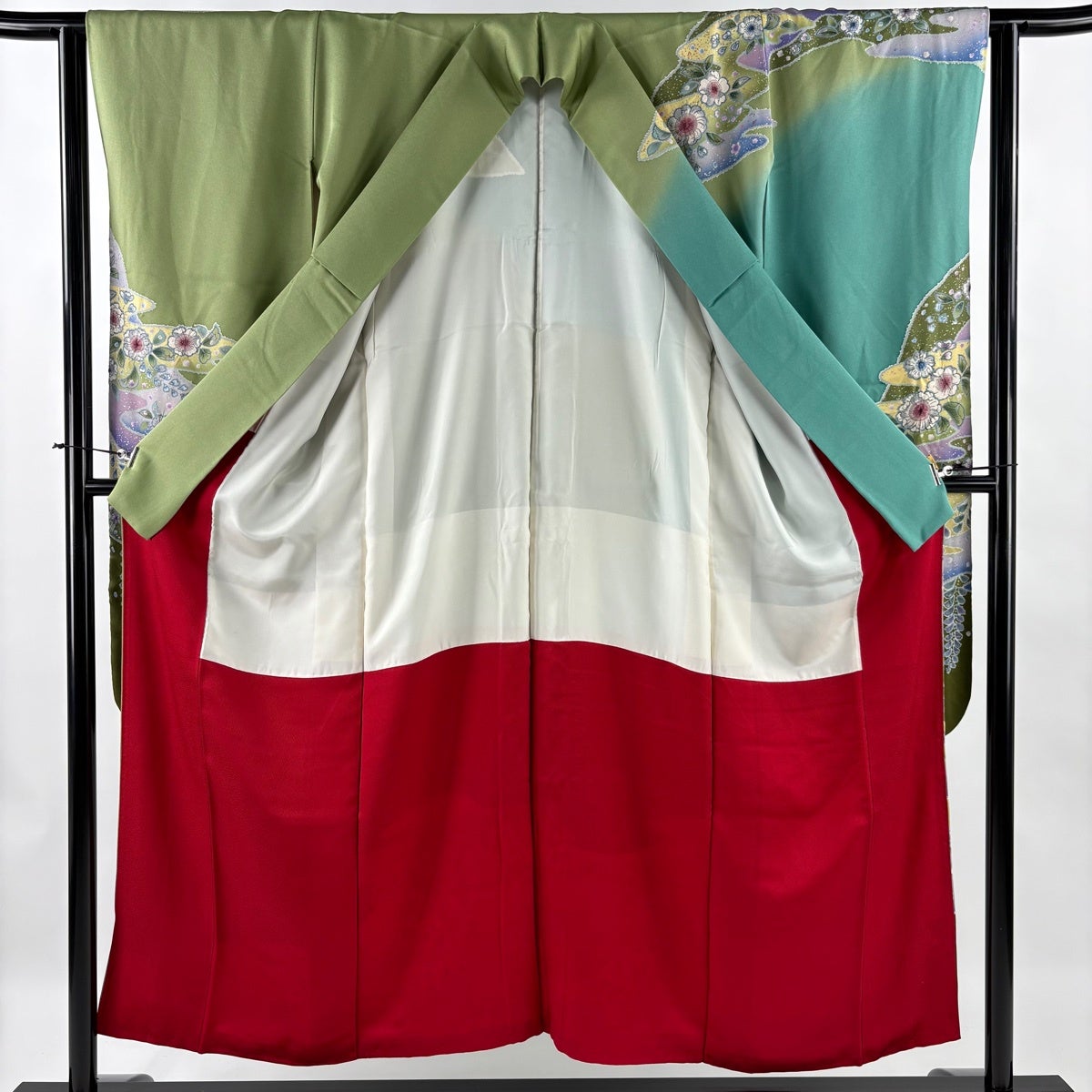 美品】 振袖 身丈154cm 裄丈63cm S 袷 辻が花 霞 金銀彩 染め分け 薄緑