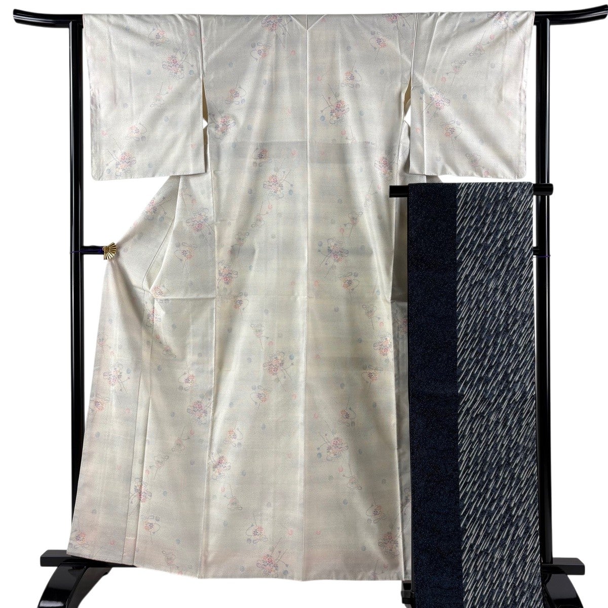 美品】 大島紬 身丈162cm 裄丈62cm S 袷 袋帯セット 証紙あり かんざし