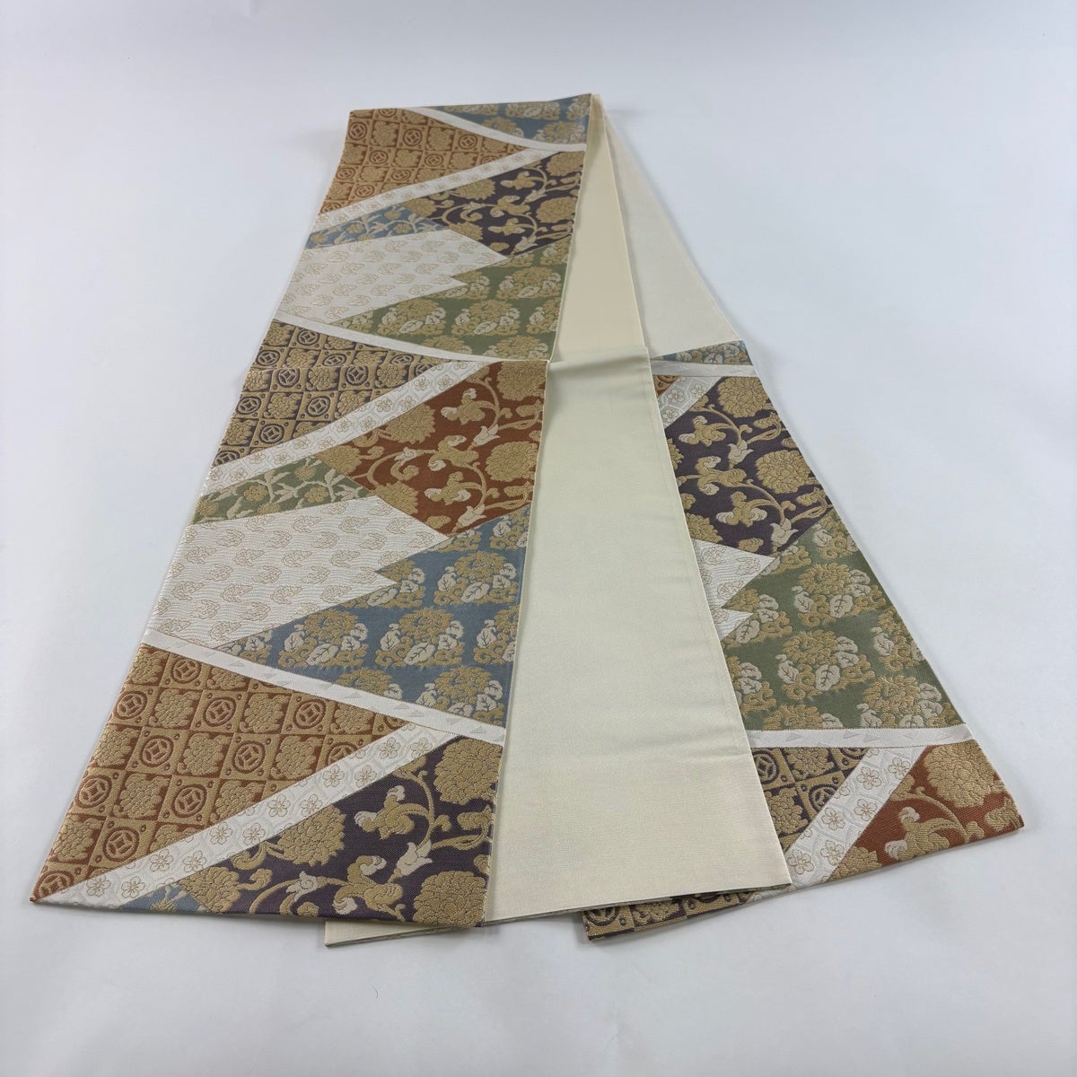美品】 袋帯 名品 正倉院文様 金糸 赤茶 六通 正絹｜中古・古着