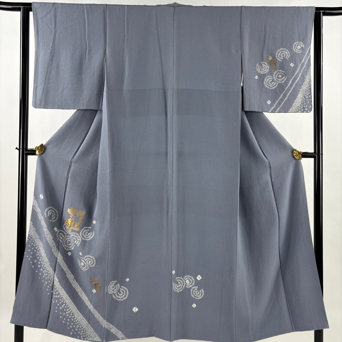 付下げ 身丈163.5cm 裄丈66cm M 袷 扇面 蜀江文 金通し 汕頭刺繍 紫