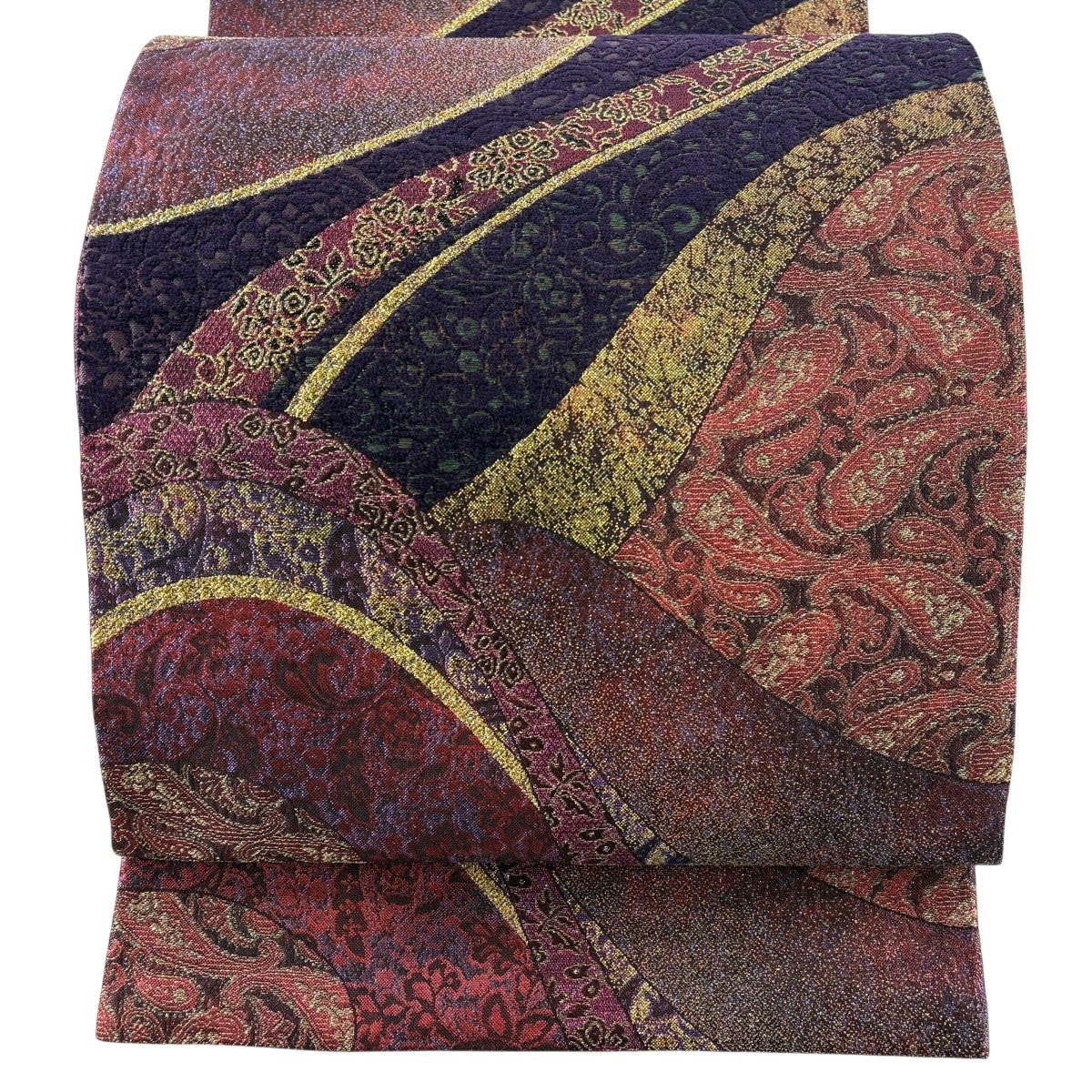 美品】 袋帯 秀品 桜 花弁 箔 金糸 紫 六通 正絹｜中古・古着 