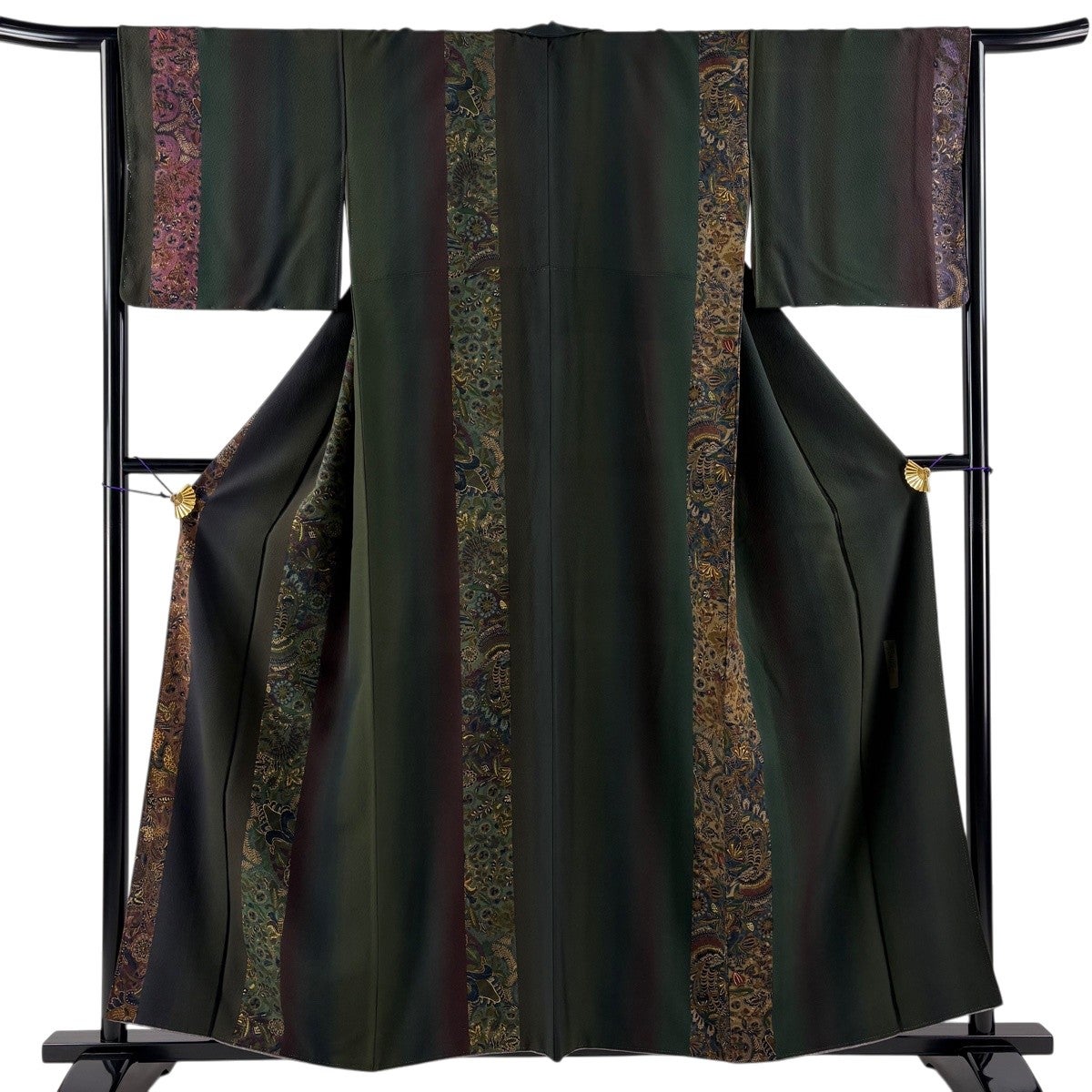 美品】 小紋 身丈158cm 裄丈64.5cm M 袷 前田仁仙 落款あり 草花 縞