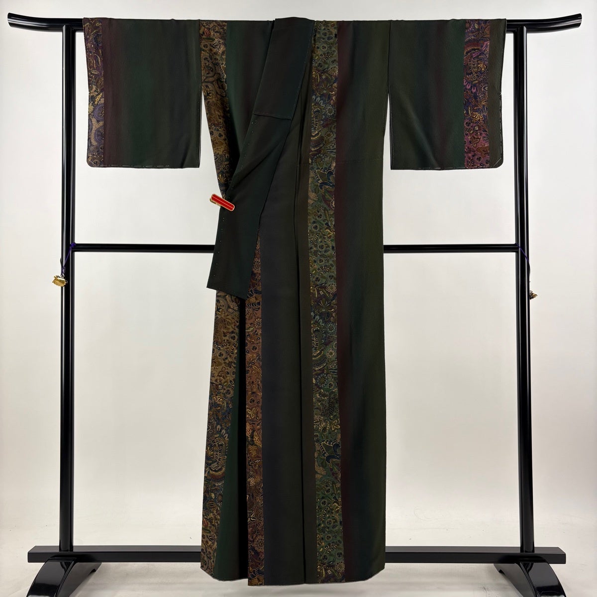 美品】 小紋 身丈158cm 裄丈64.5cm M 袷 前田仁仙 落款あり 草花 縞
