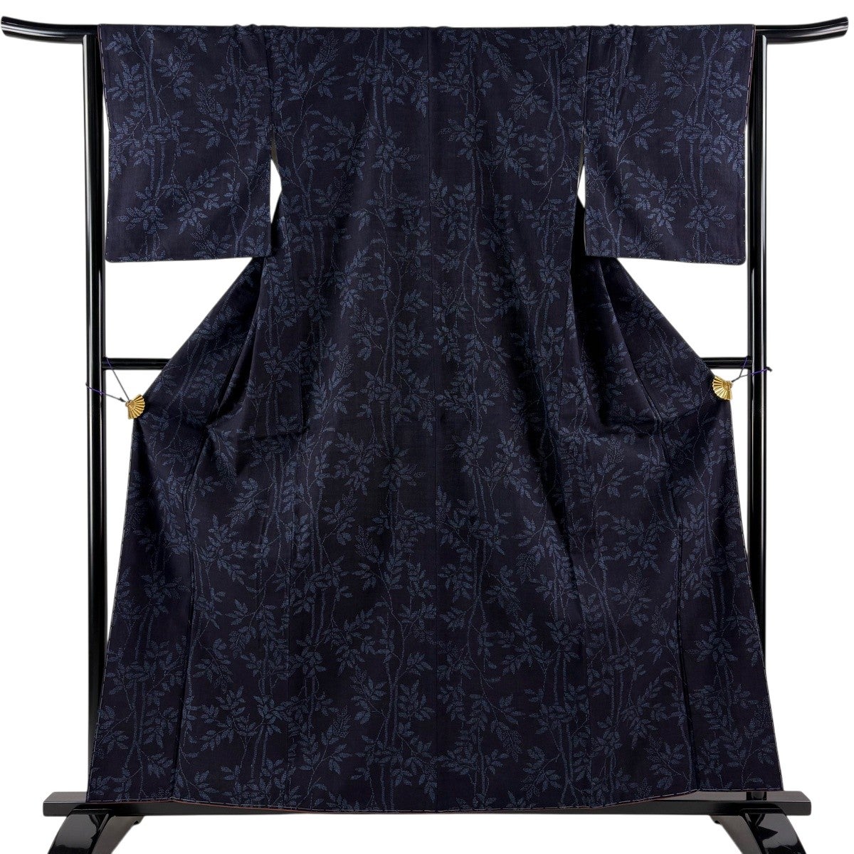美品】 結城紬 身丈160cm 裄丈64.5cm M 袷 本場結城紬 井上商事 枝葉