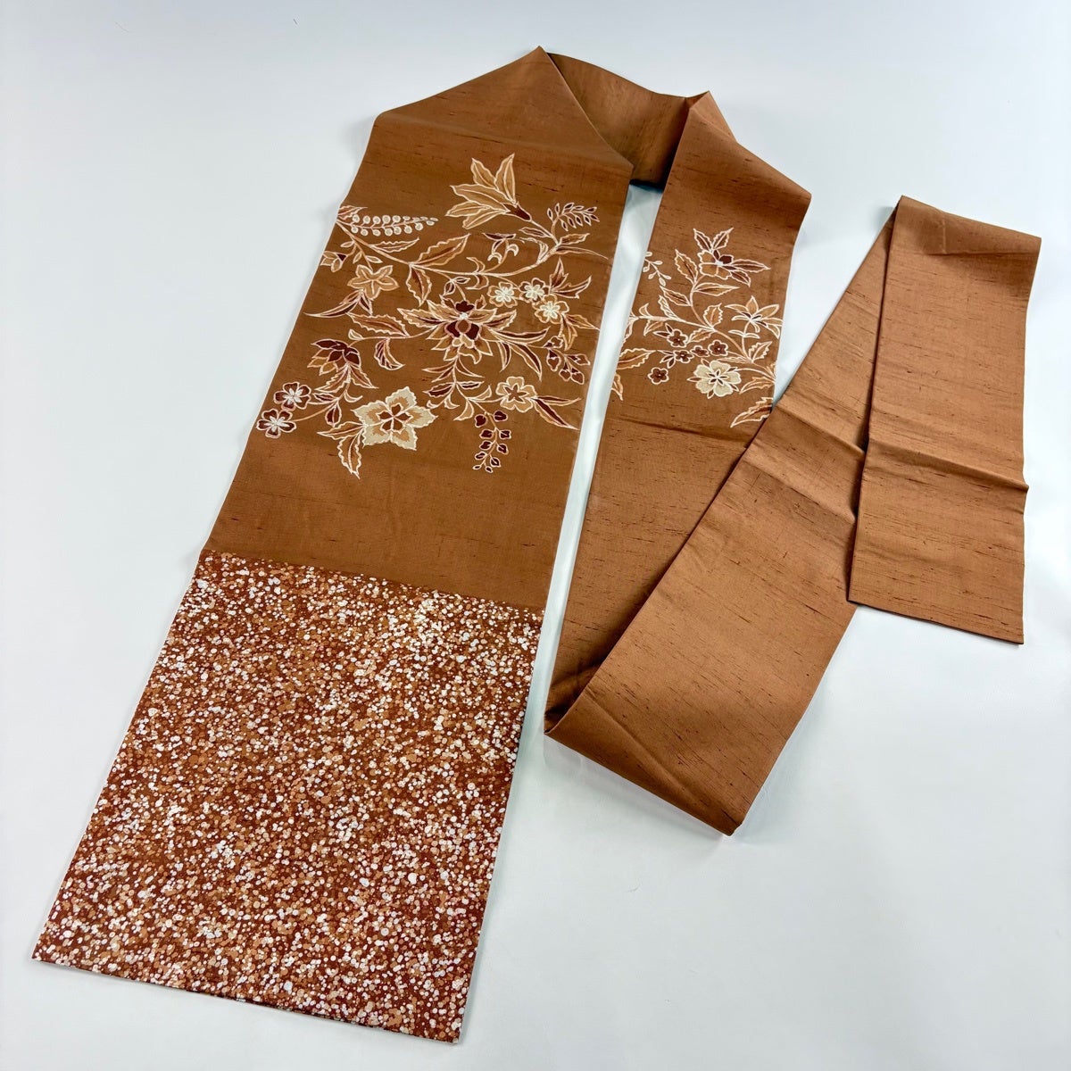 名古屋帯 秀品 紬地 草花 茶色 正絹｜中古・古着・リサイクル着物通販