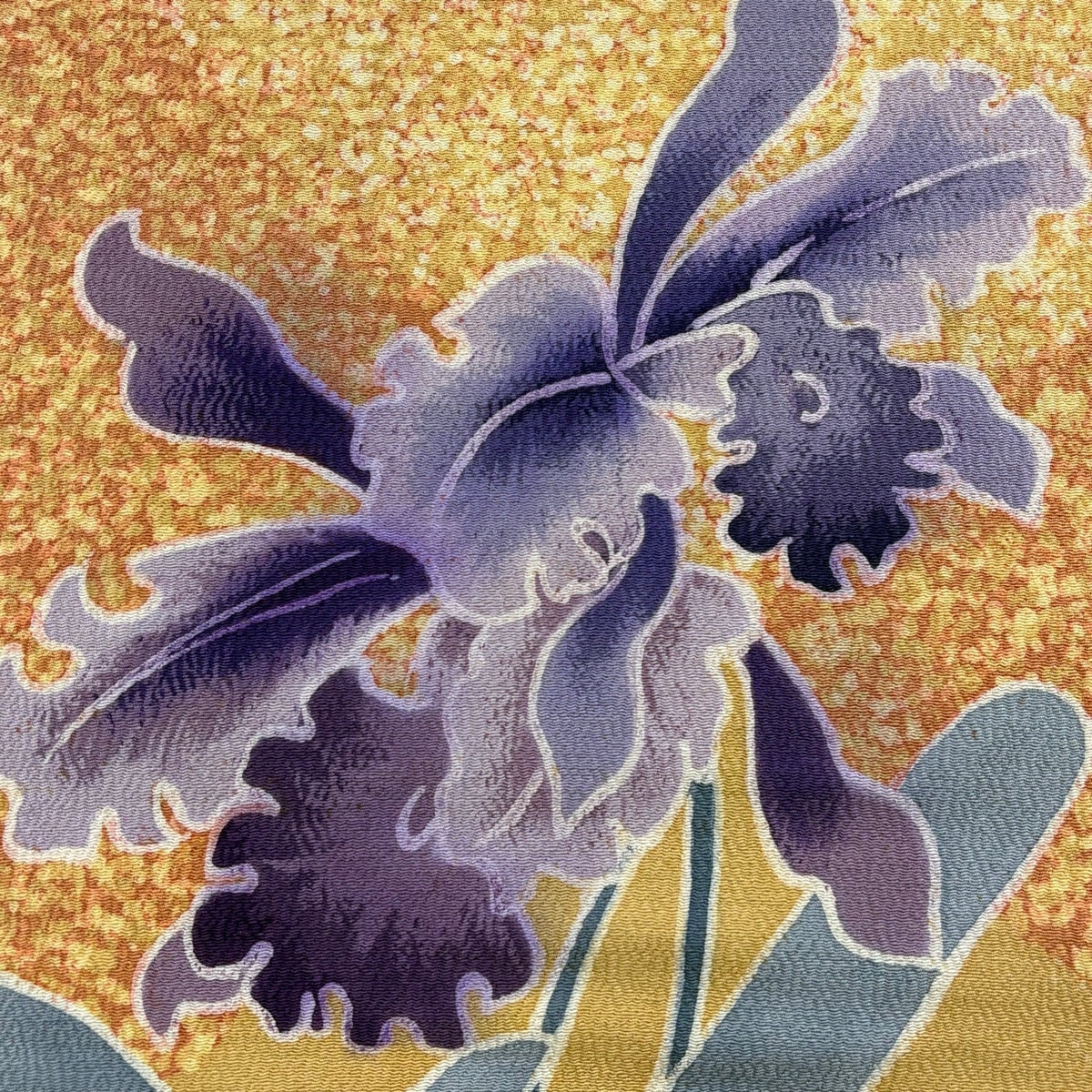 名古屋帯 秀品 草花 幾何学模様 縮緬 黄土色 正絹｜中古・古着