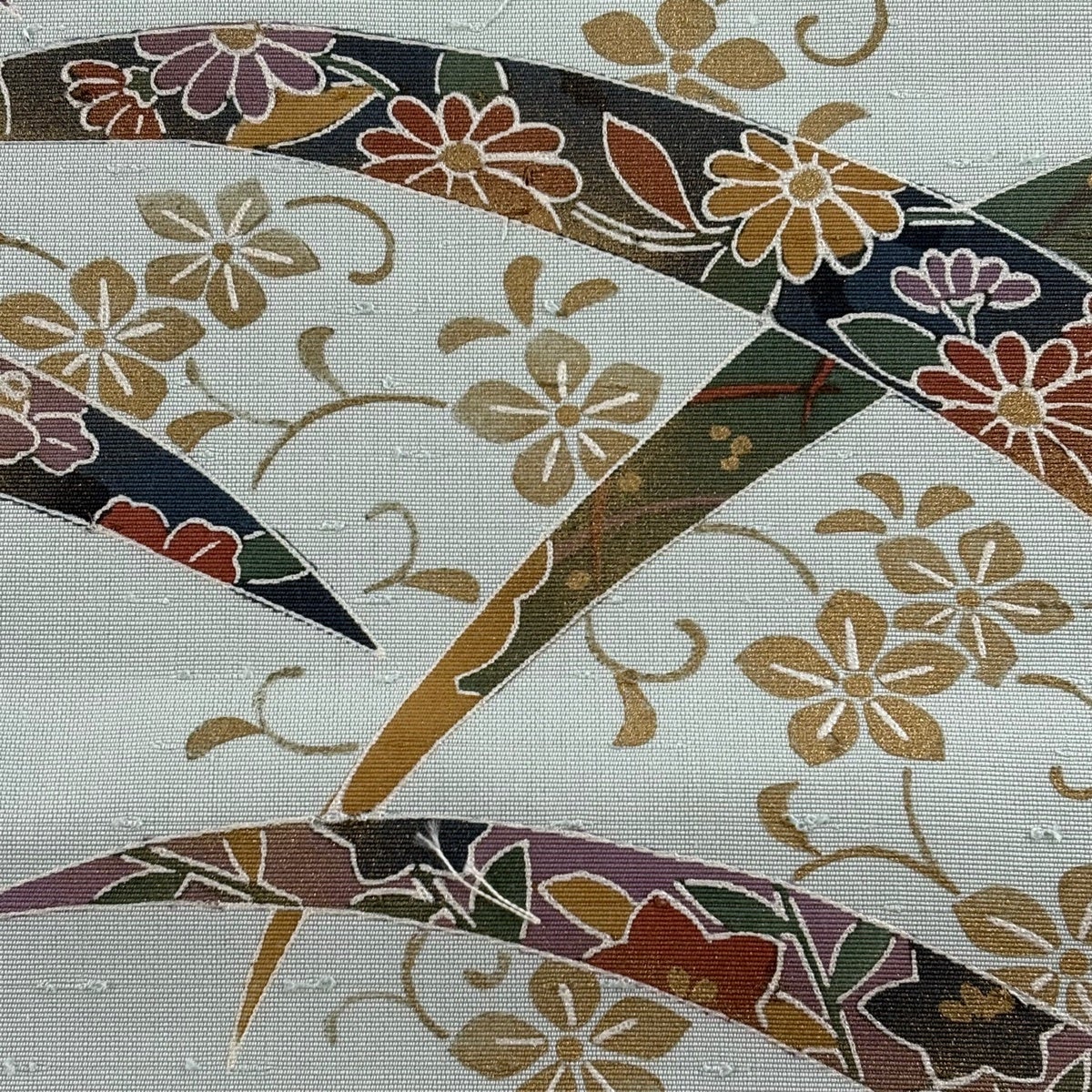 名古屋帯　正絹　紬　芝草　縦縞　ブルー　カラフル　着物　062t 紬 名古屋帯 2点セット コーディネイト セット 袷 レディース 正絹
