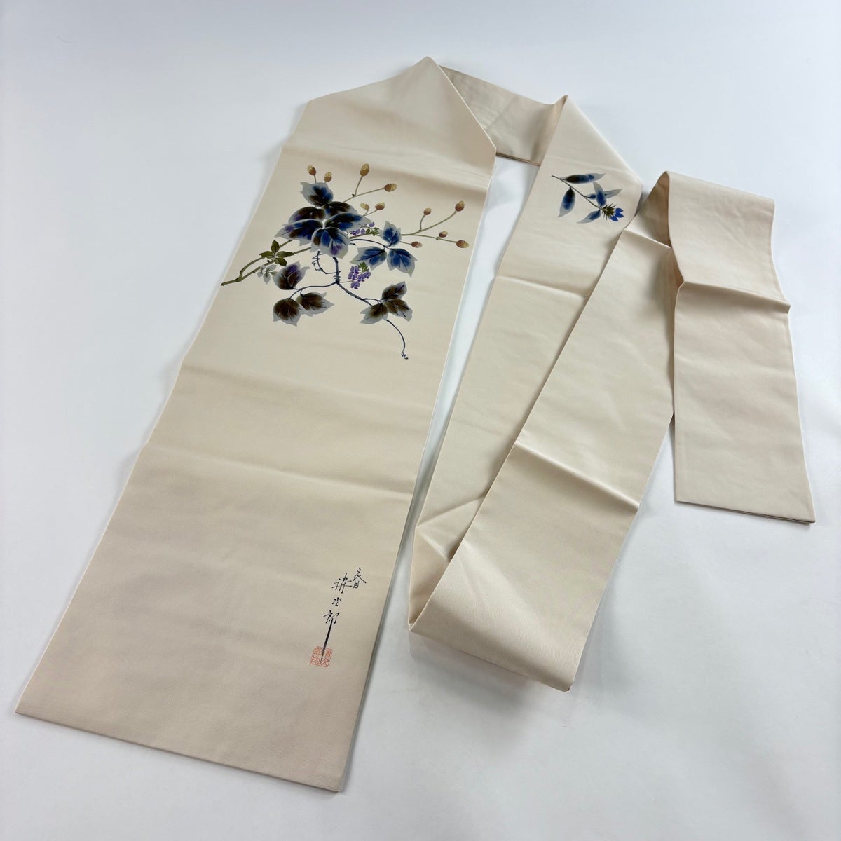 名古屋帯 秀品 二代目清次郎 落款あり 枝花 ベージュ 正絹｜中古・古着